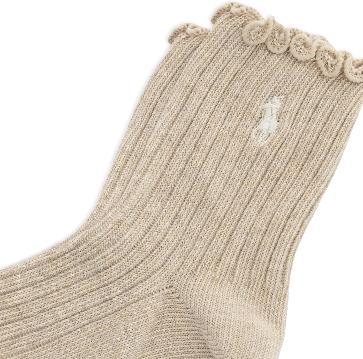 imagePOLO RALPH LAUREN womens Lettuce Edge Ankle Socks 1 Pair Pack Sustainable Cotton ComfortOatmeal Heather
