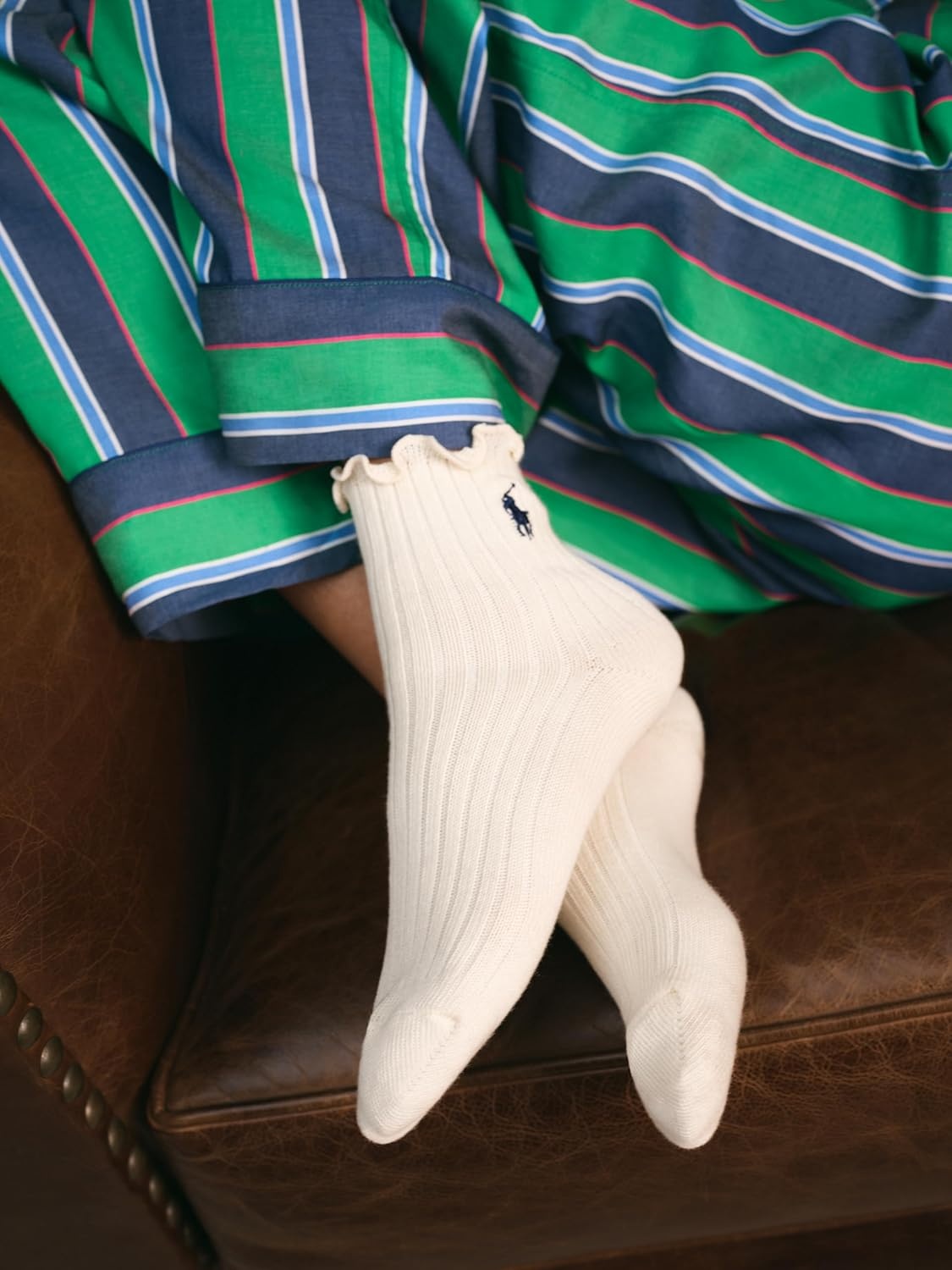 imagePOLO RALPH LAUREN womens Lettuce Edge Ankle Socks 1 Pair Pack Sustainable Cotton ComfortOatmeal Heather