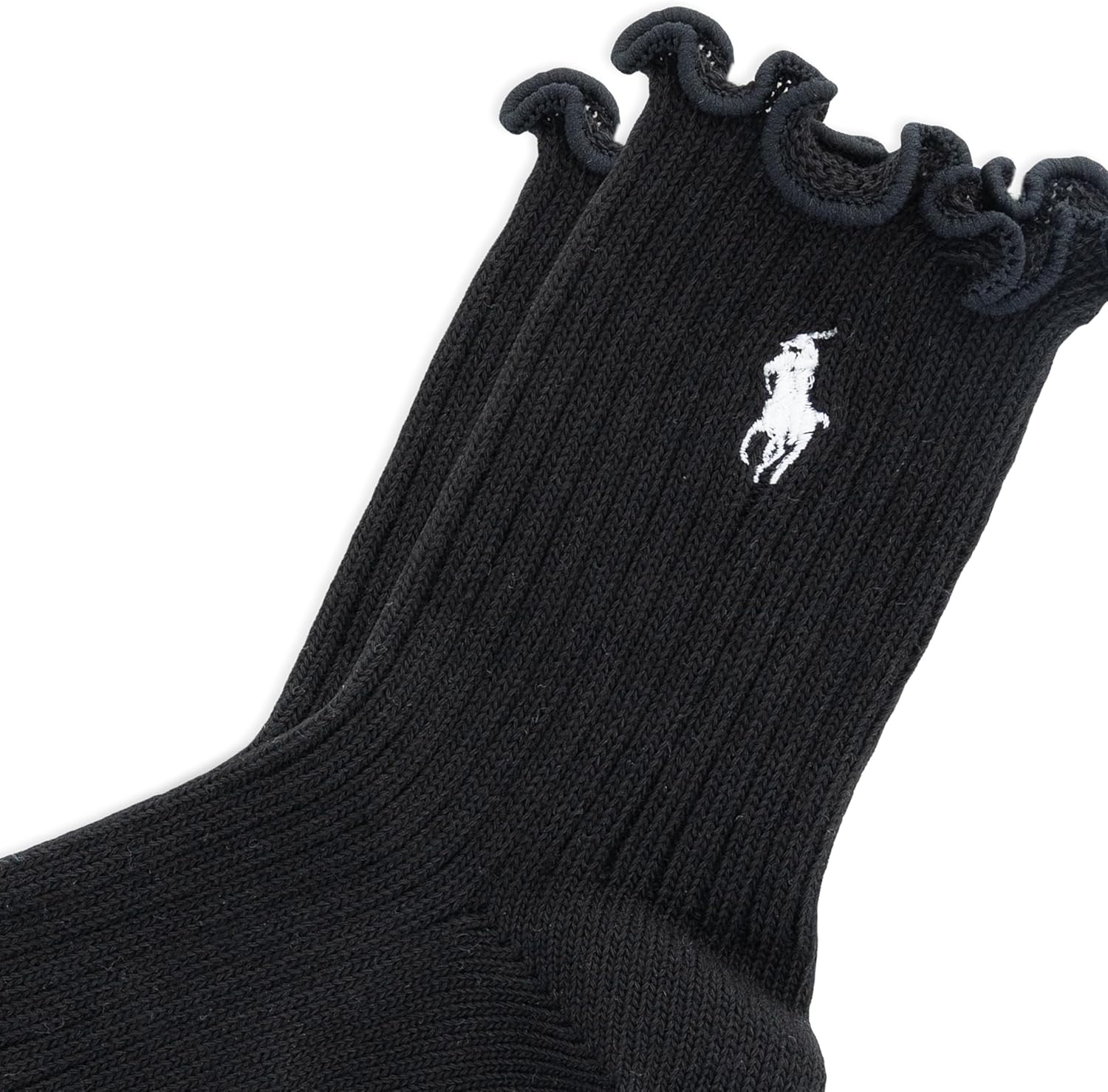 imagePOLO RALPH LAUREN womens Lettuce Edge Ankle Socks 1 Pair Pack Sustainable Cotton ComfortSolid Black