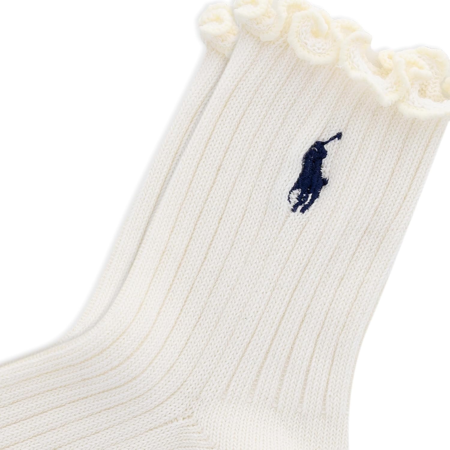 imagePOLO RALPH LAUREN womens Lettuce Edge Ankle Socks 1 Pair Pack Sustainable Cotton ComfortSolid White