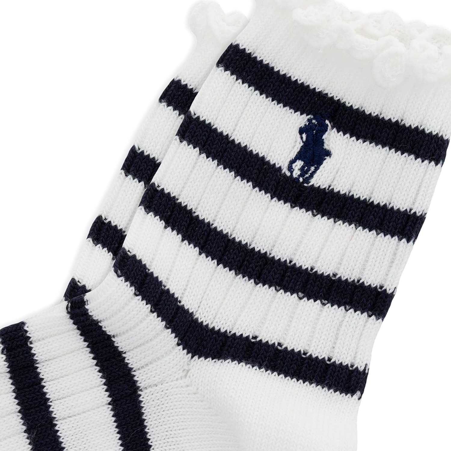 imagePOLO RALPH LAUREN womens Lettuce Edge Ankle Socks 1 Pair Pack Sustainable Cotton ComfortWhite Stripe