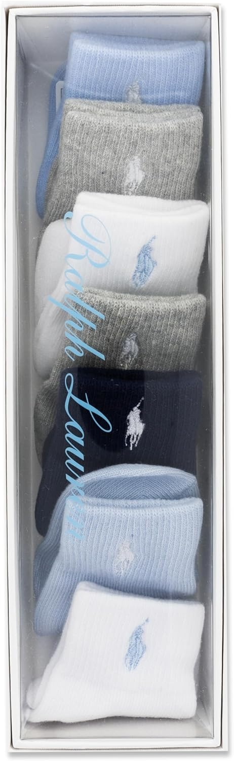 imagePolo Ralph Lauren Babys Classic Sport Ankle Socks 6 Pair Pack Soft Stretchy Yarn amp Stay Up TopSoft Blue 7 Pair Gift Box