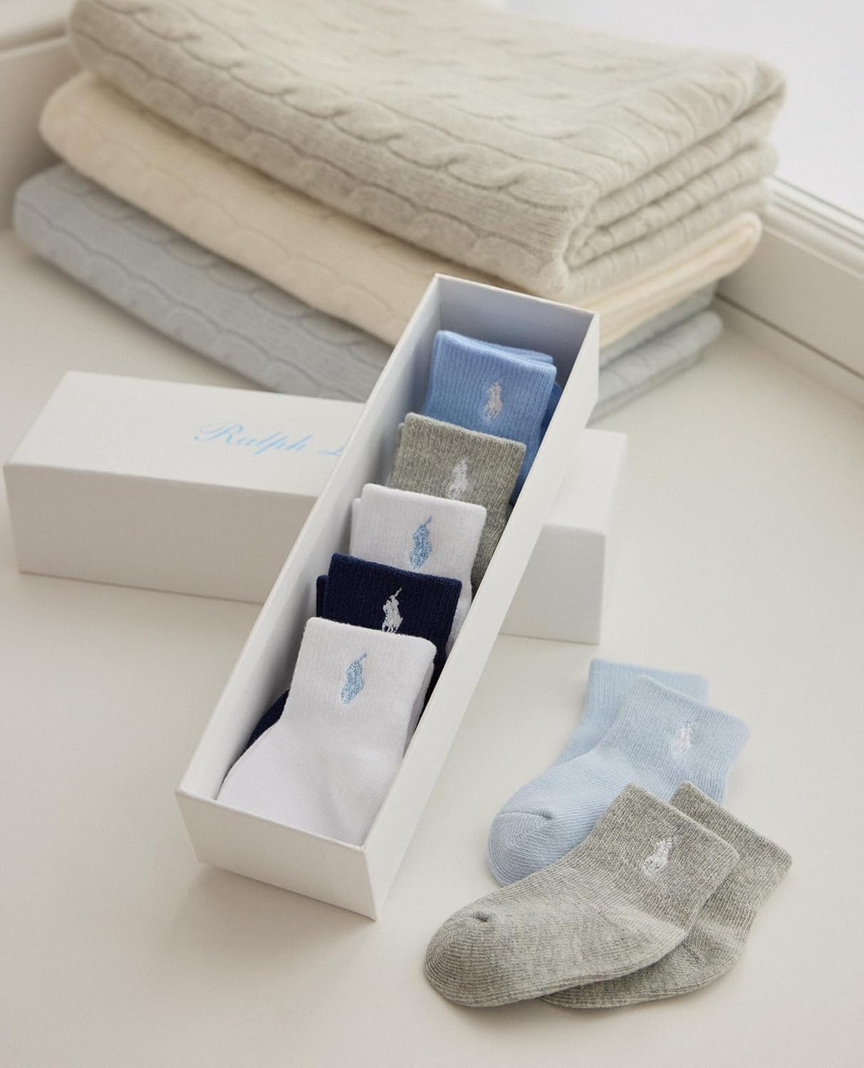 imagePolo Ralph Lauren Babys Classic Sport Ankle Socks 6 Pair Pack Soft Stretchy Yarn amp Stay Up TopSoft Blue 7 Pair Gift Box