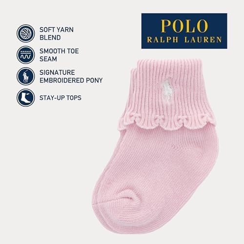 imagePolo Ralph Lauren Babys Classic Sport Ankle Socks 6 Pair Pack Soft Stretchy Yarn amp Stay Up TopSoft Pink 7 Pair Gift Box