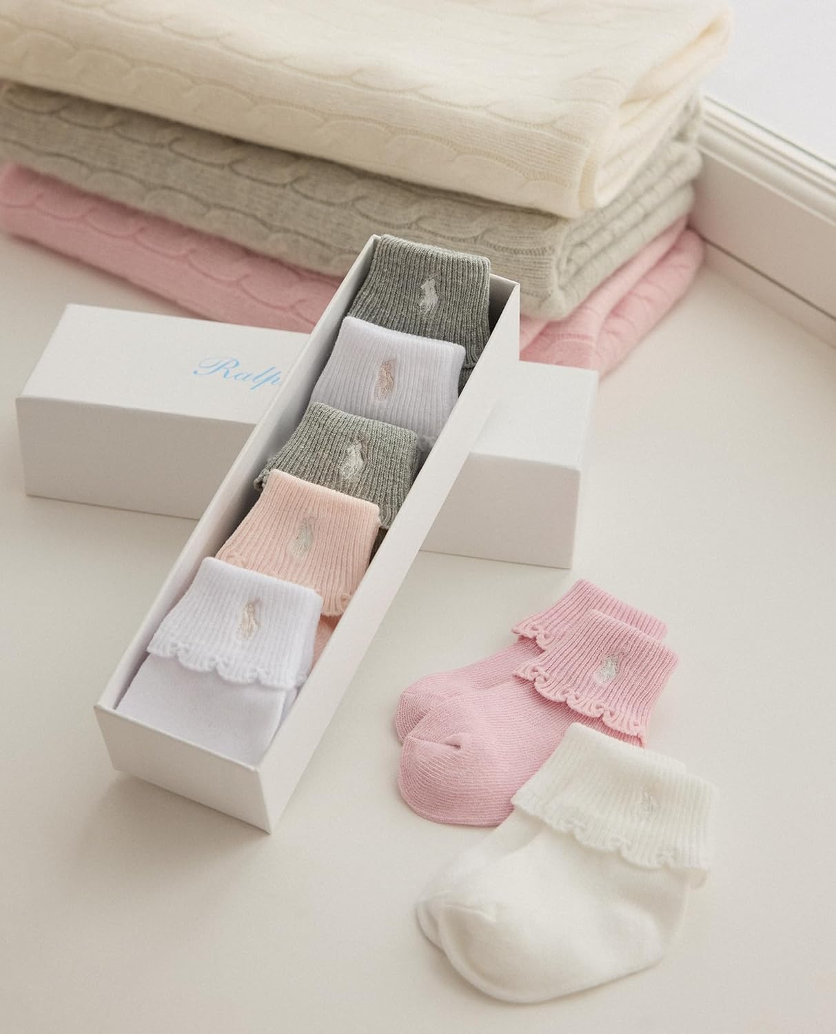 imagePolo Ralph Lauren Babys Classic Sport Ankle Socks 6 Pair Pack Soft Stretchy Yarn amp Stay Up TopSoft Pink 7 Pair Gift Box