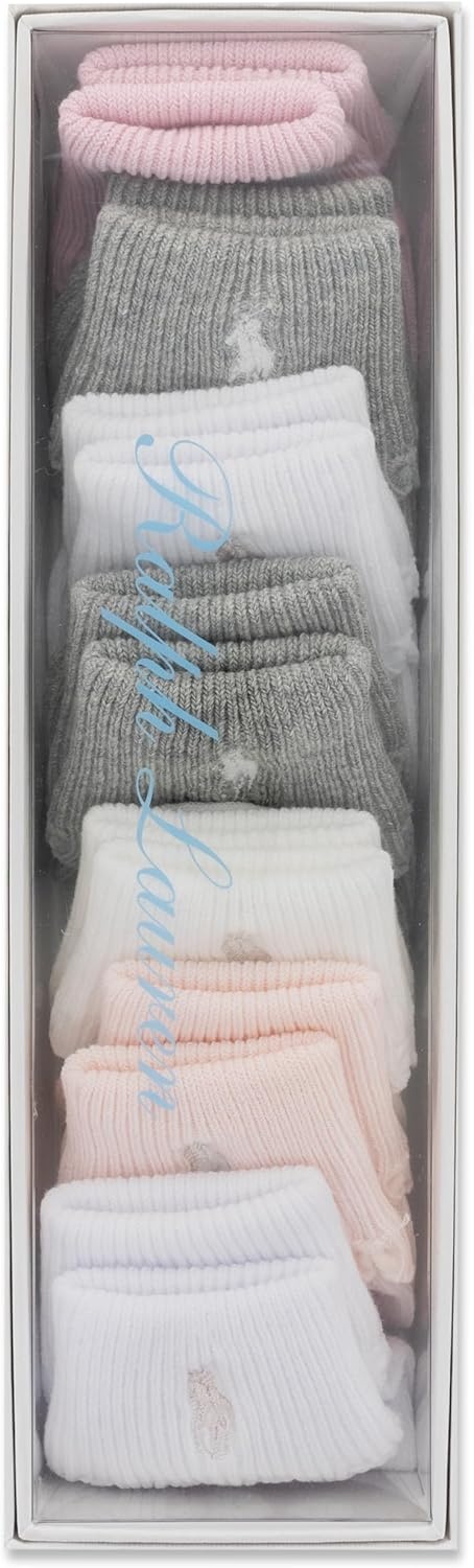 imagePolo Ralph Lauren Babys Classic Sport Ankle Socks 6 Pair Pack Soft Stretchy Yarn amp Stay Up TopSoft Pink 7 Pair Gift Box