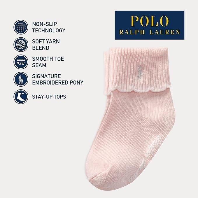 imagePolo Ralph Lauren Babys Scalloped Edge Turn Cuff Ankle Socks 3 Pair PackNavy White