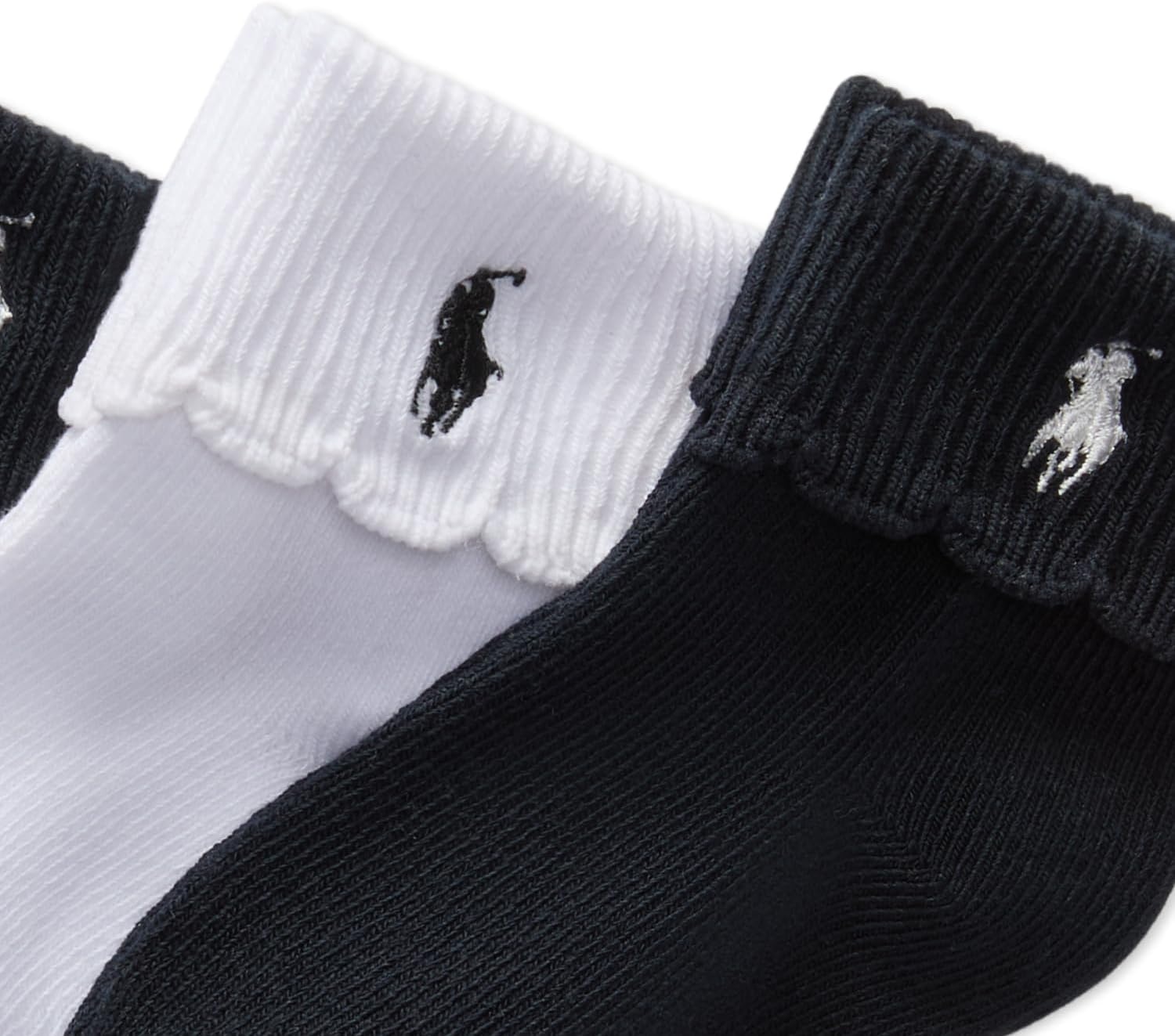 imagePolo Ralph Lauren Babys Scalloped Edge Turn Cuff Ankle Socks 3 Pair PackNavy White