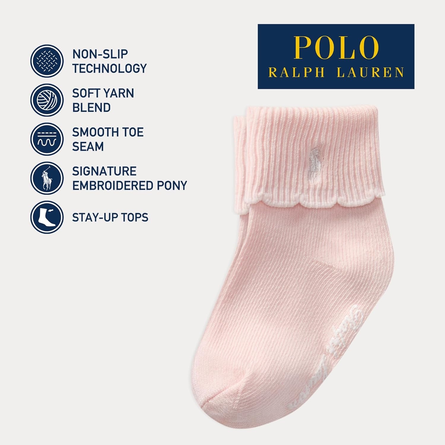 imagePolo Ralph Lauren Babys Scalloped Edge Turn Cuff Ankle Socks 3 Pair PackSoft Pink