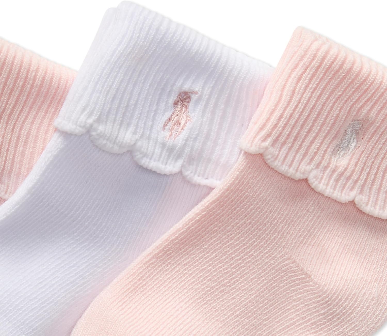 imagePolo Ralph Lauren Babys Scalloped Edge Turn Cuff Ankle Socks 3 Pair PackSoft Pink