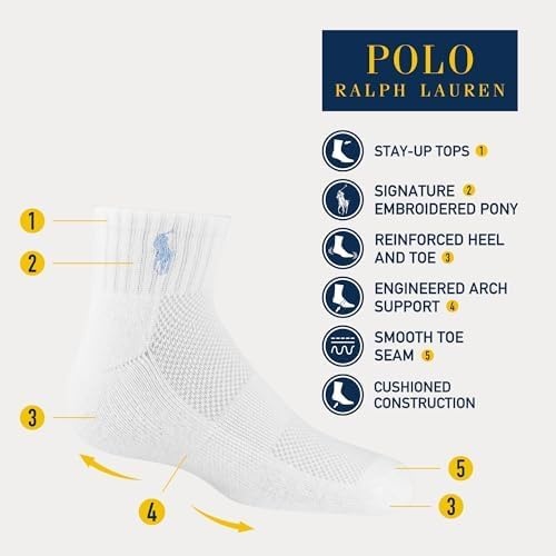 imagePolo Ralph Lauren Girls Athletic Performance Ankle Socks 6 Pair Pack Soft Cushioned ComfortPastel Cotton