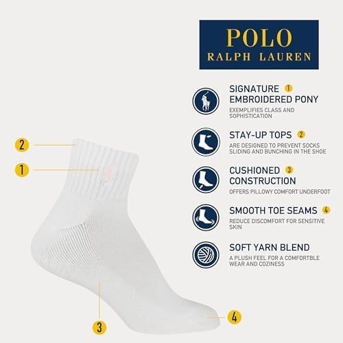 imagePolo Ralph Lauren Girls Athletic Performance Ankle Socks 6 Pair Pack Soft Cushioned ComfortWhite