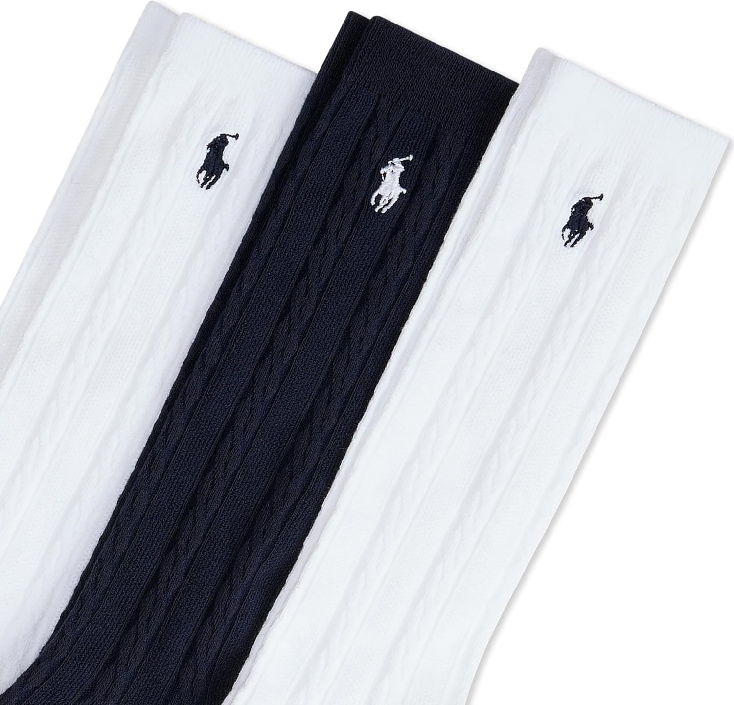 imagePolo Ralph Lauren Girls Cable Knee High Socks 3 Pair PackNavy Assorted