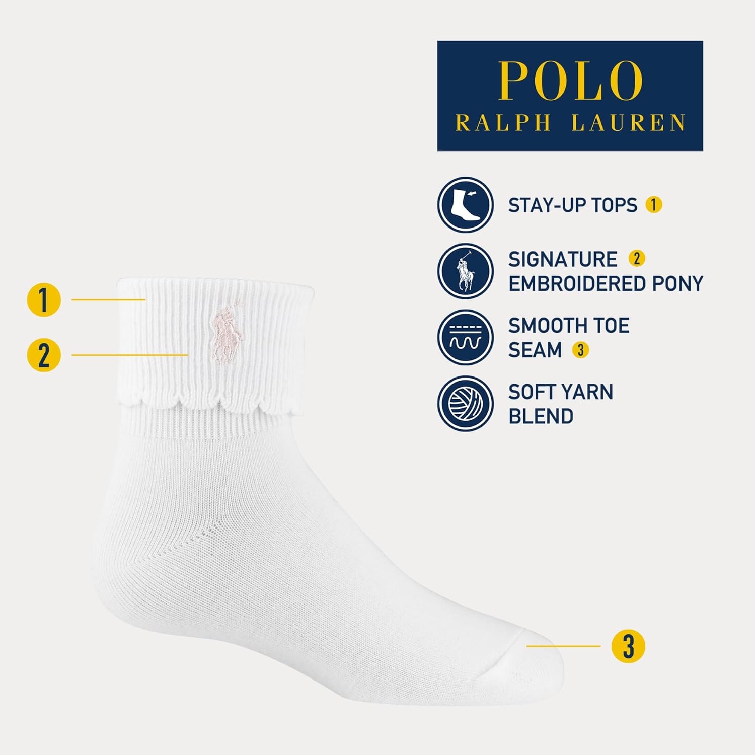 imagePolo Ralph Lauren Girls Scalloped Edge Turn Cuff Ankle Socks 3 Pair PackWhite Pink