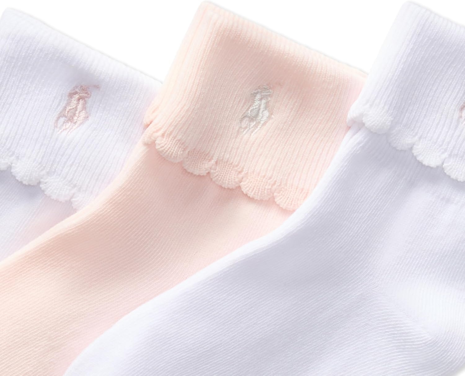 imagePolo Ralph Lauren Girls Scalloped Edge Turn Cuff Ankle Socks 3 Pair PackWhite Pink