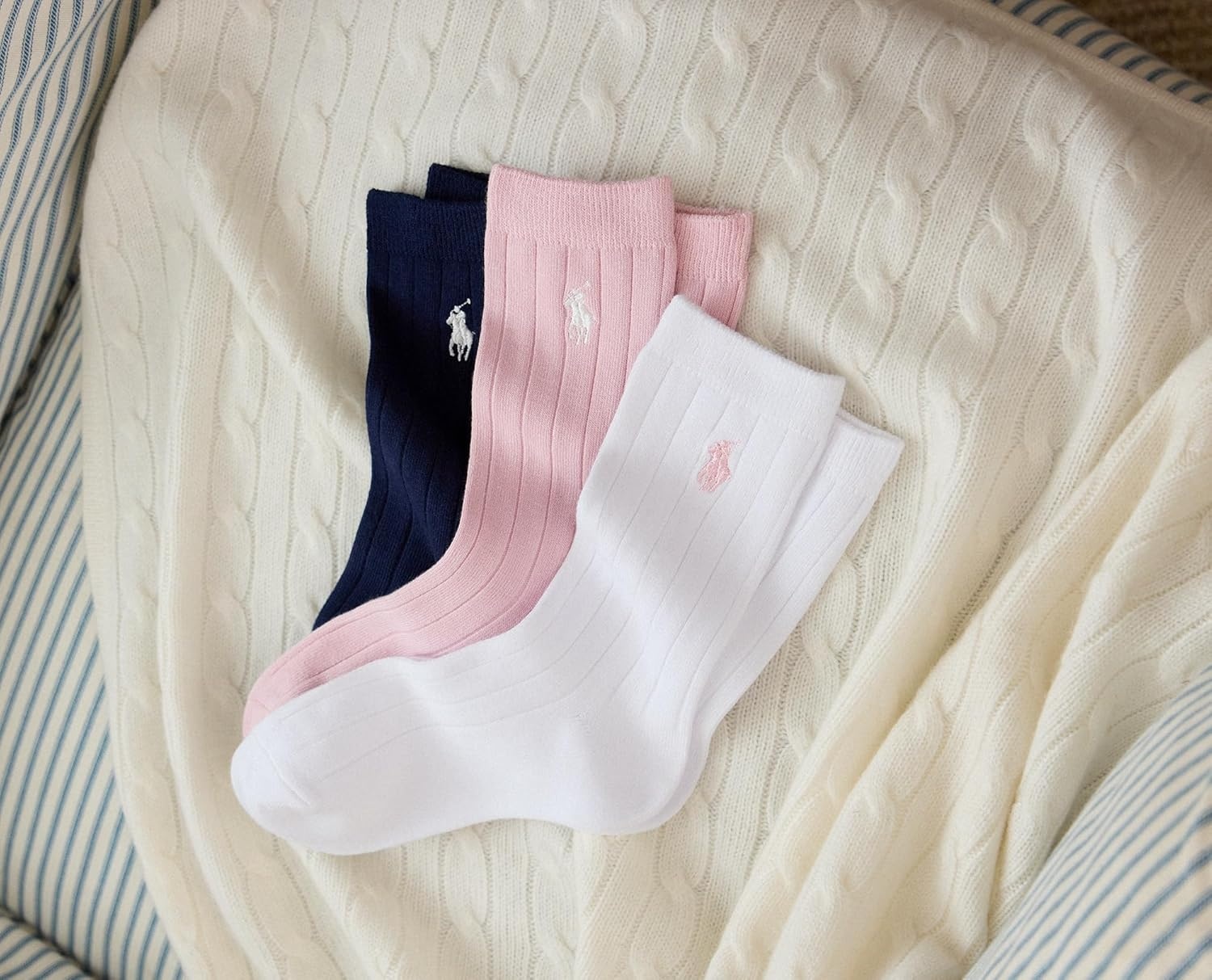imagePolo Ralph Lauren Girls Solid Rib Dress Crew Socks 3 Pair PackPink Assorted