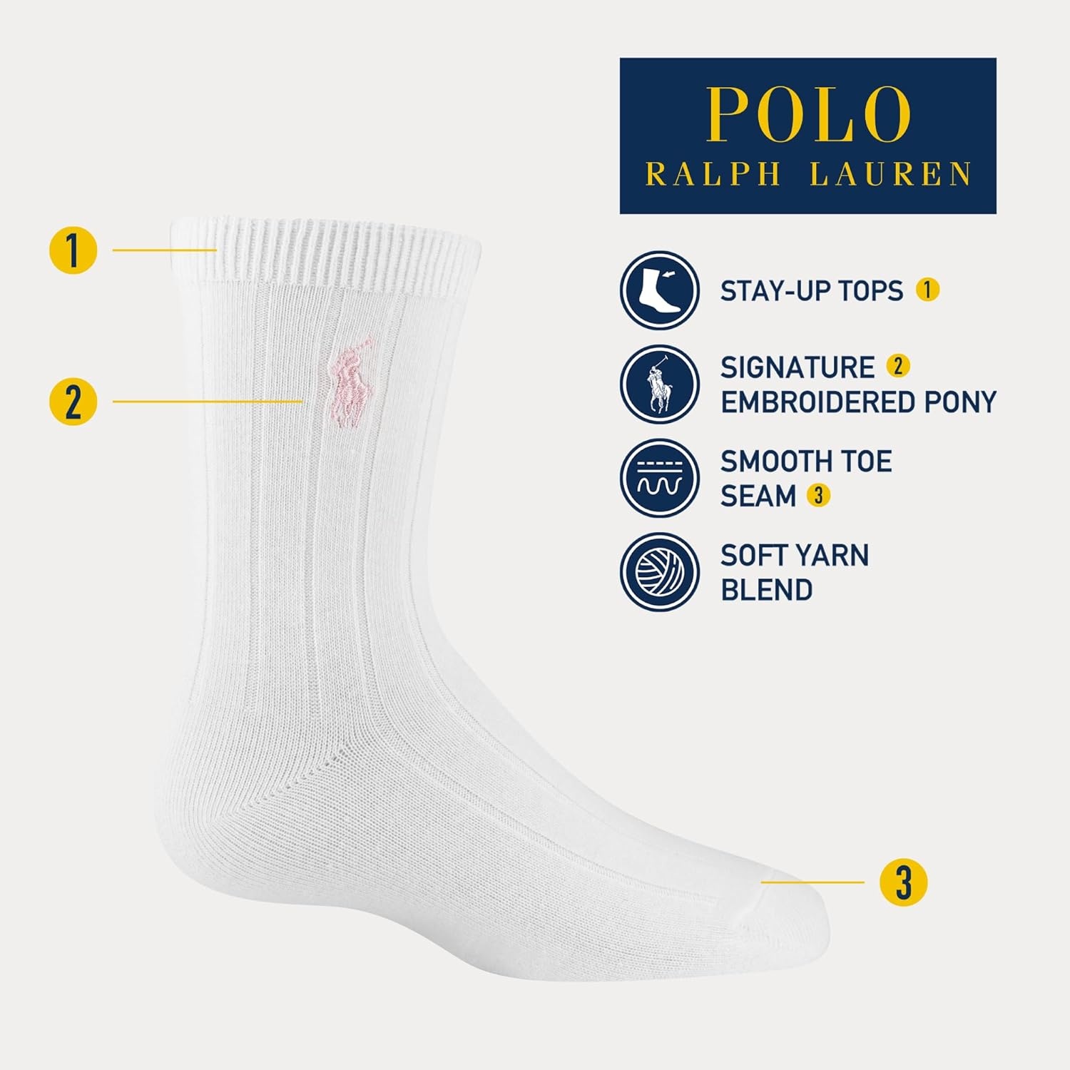 imagePolo Ralph Lauren Girls Solid Rib Dress Crew Socks 3 Pair PackPink Assorted