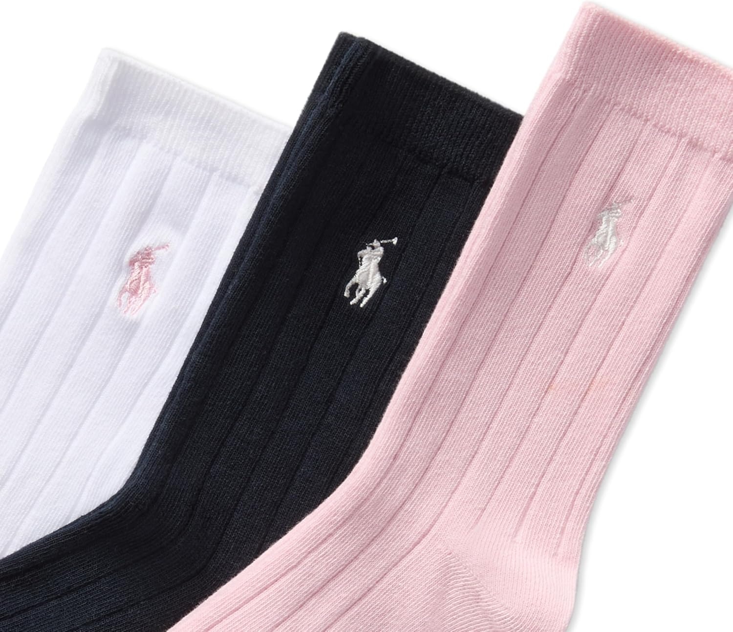 imagePolo Ralph Lauren Girls Solid Rib Dress Crew Socks 3 Pair PackPink Assorted