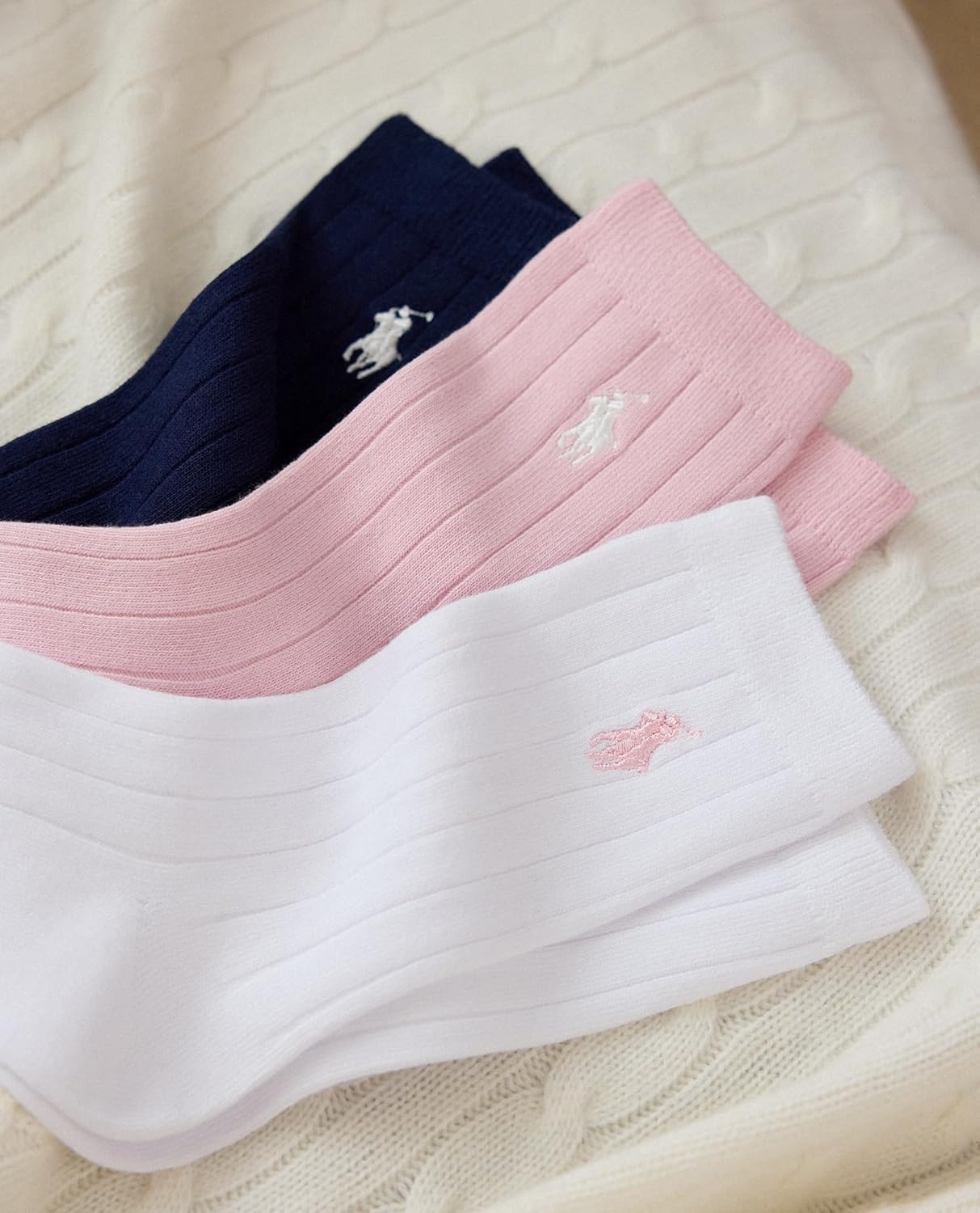 imagePolo Ralph Lauren Girls Solid Rib Dress Crew Socks 3 Pair PackPink Assorted