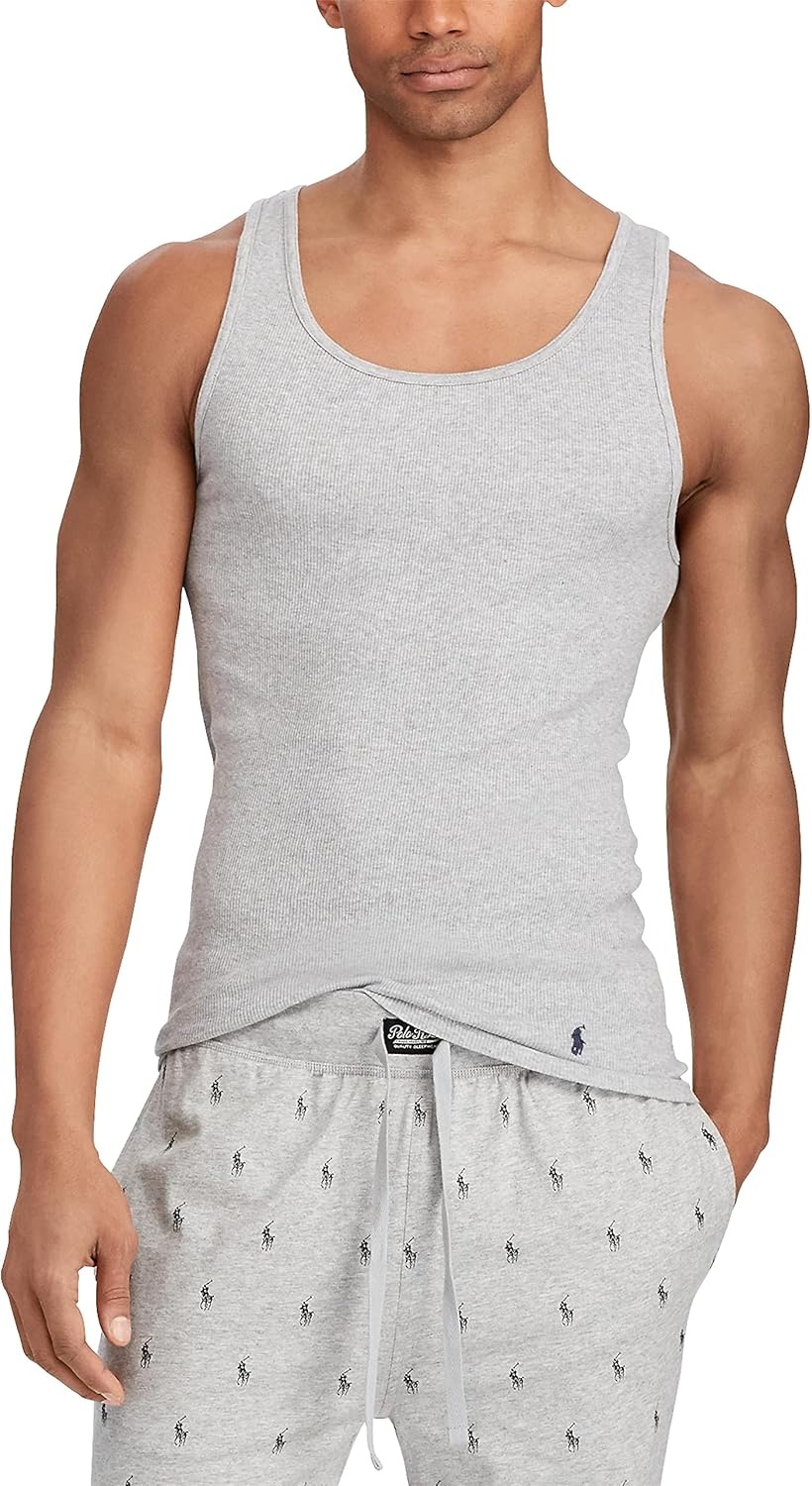 imagePolo Ralph Lauren Mens Classic Fit Cotton Tanks 3PacksAndover HeatherMadison HeatherBlack