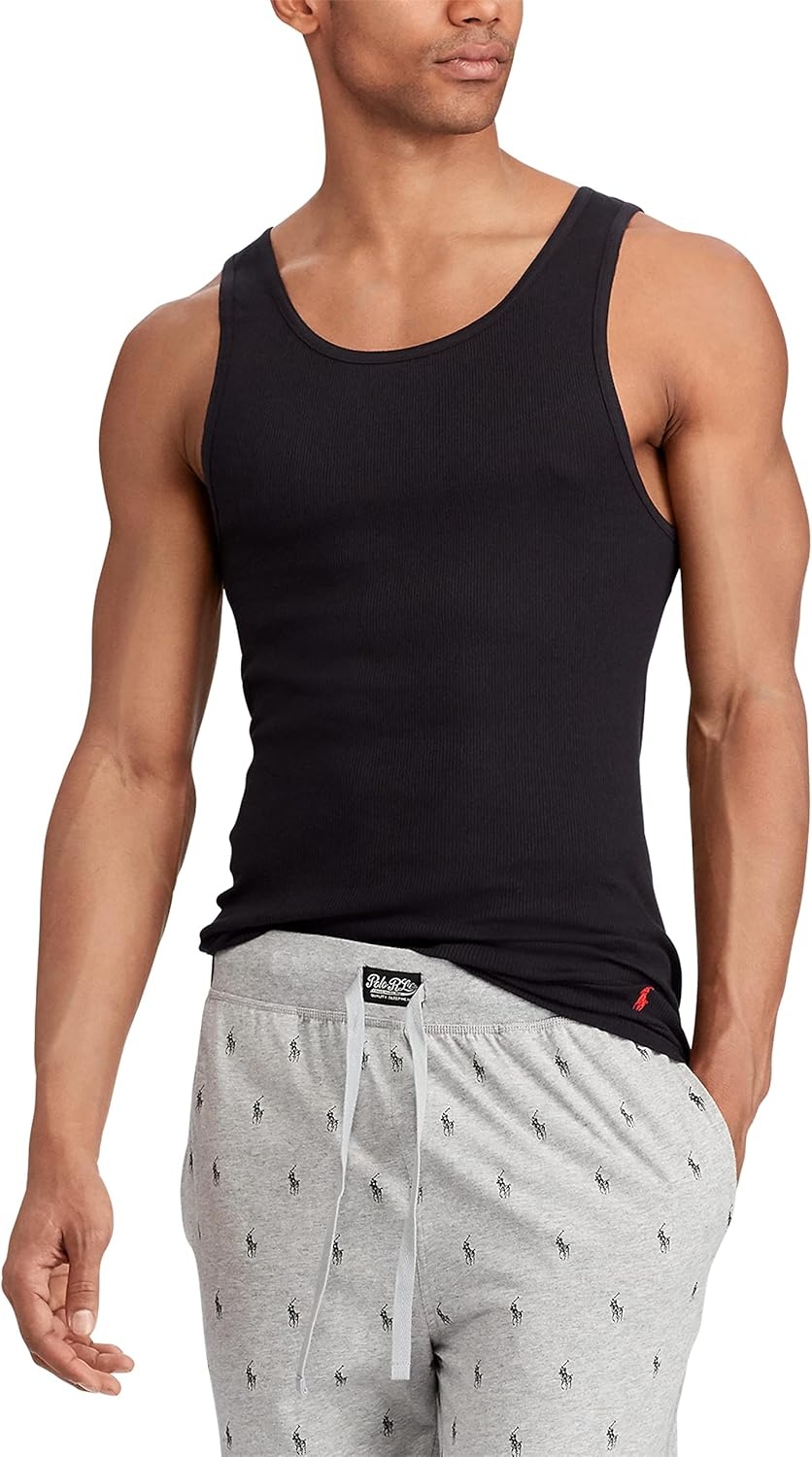 imagePolo Ralph Lauren Mens Classic Fit Cotton Tanks 3PacksBlackRed 3 Pack