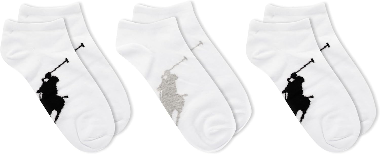 imagePolo Ralph Lauren Mens Classic Sport Big Pony Low Cut Socks 3 Pair Pack Soft and Lightweight Cotton ComfortWhite