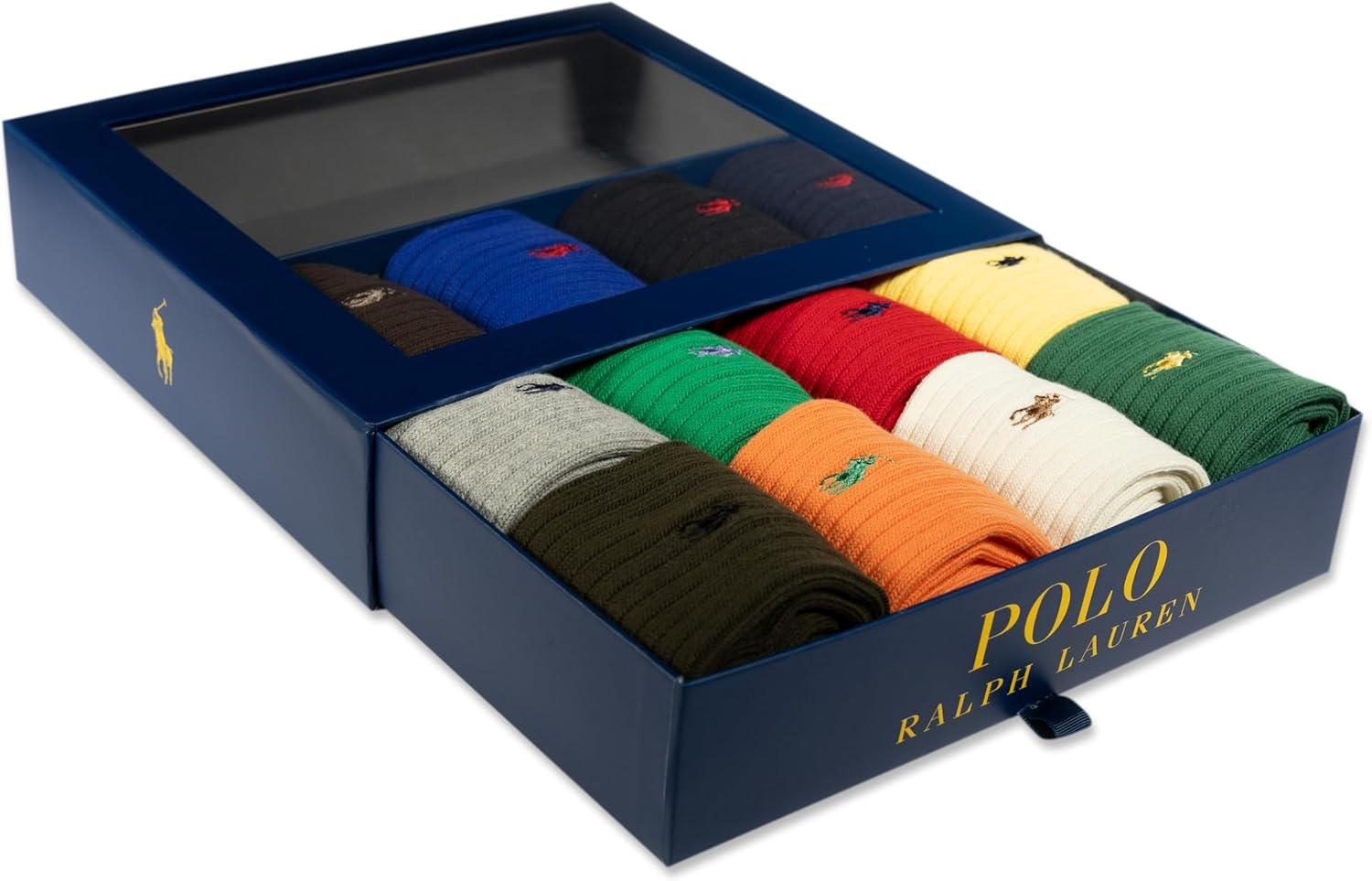 imagePolo Ralph Lauren Mens Cotton Ribbed Dress Crew Socks 1 Pair Pack Solid Color Cushioned ComfortAssorted 12 Pack Gift Box