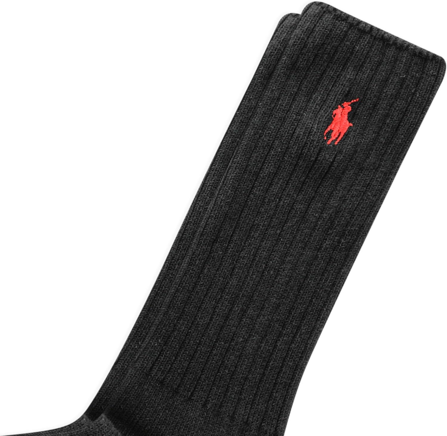 imagePolo Ralph Lauren Mens Cotton Ribbed Dress Crew Socks 1 Pair Pack Solid Color Cushioned ComfortBlack
