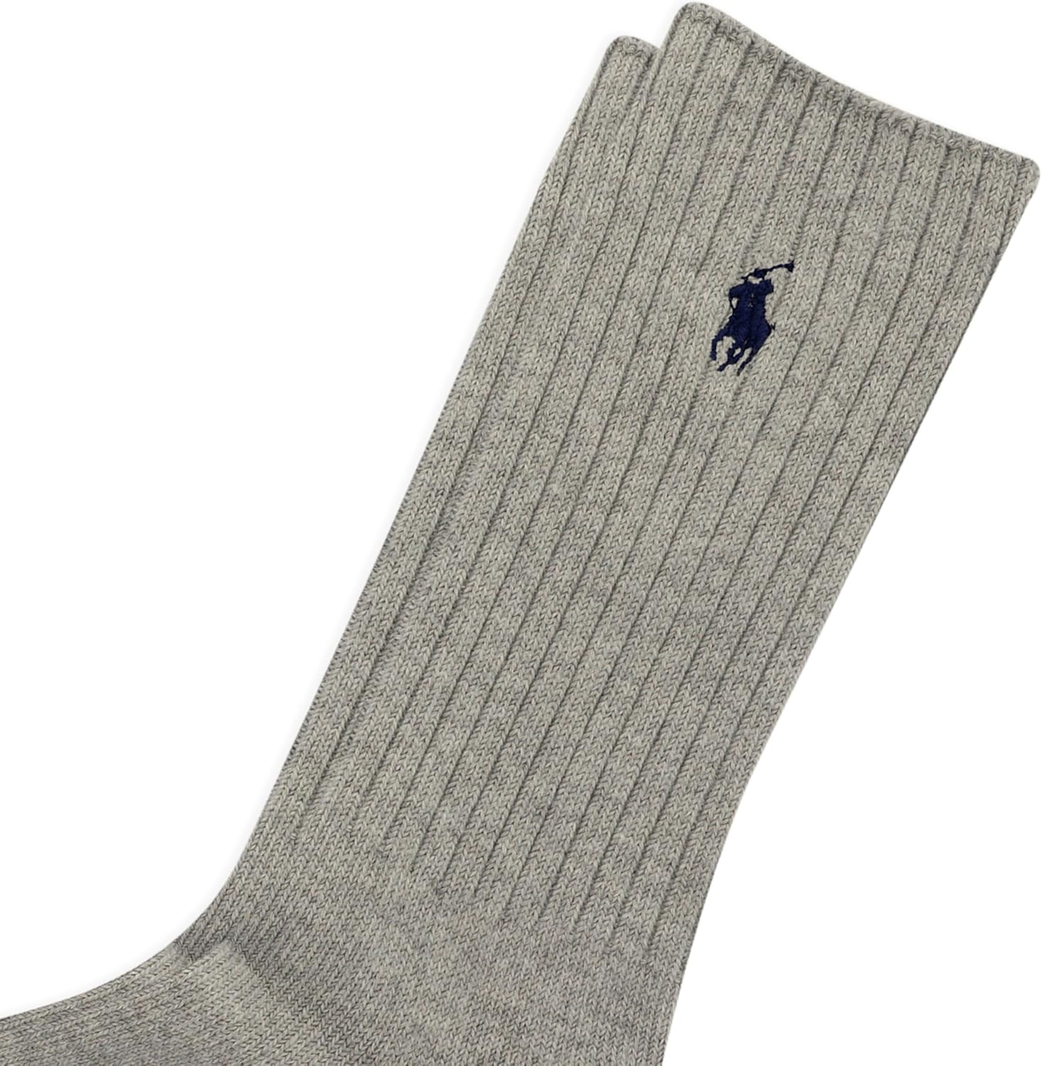 imagePolo Ralph Lauren Mens Cotton Ribbed Dress Crew Socks 1 Pair Pack Solid Color Cushioned ComfortLight Gray Heather