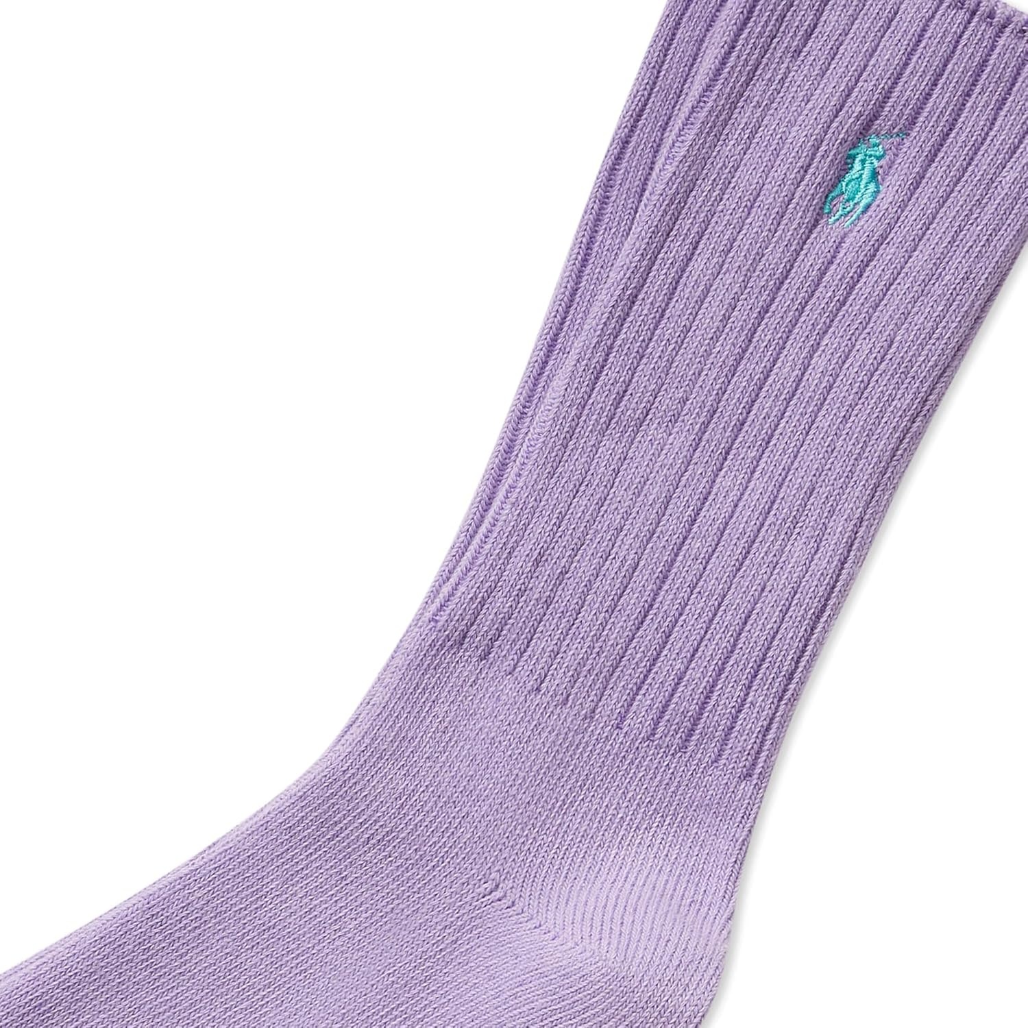 imagePolo Ralph Lauren Mens Cotton Ribbed Dress Crew Socks 1 Pair Pack Solid Color Cushioned ComfortLilac