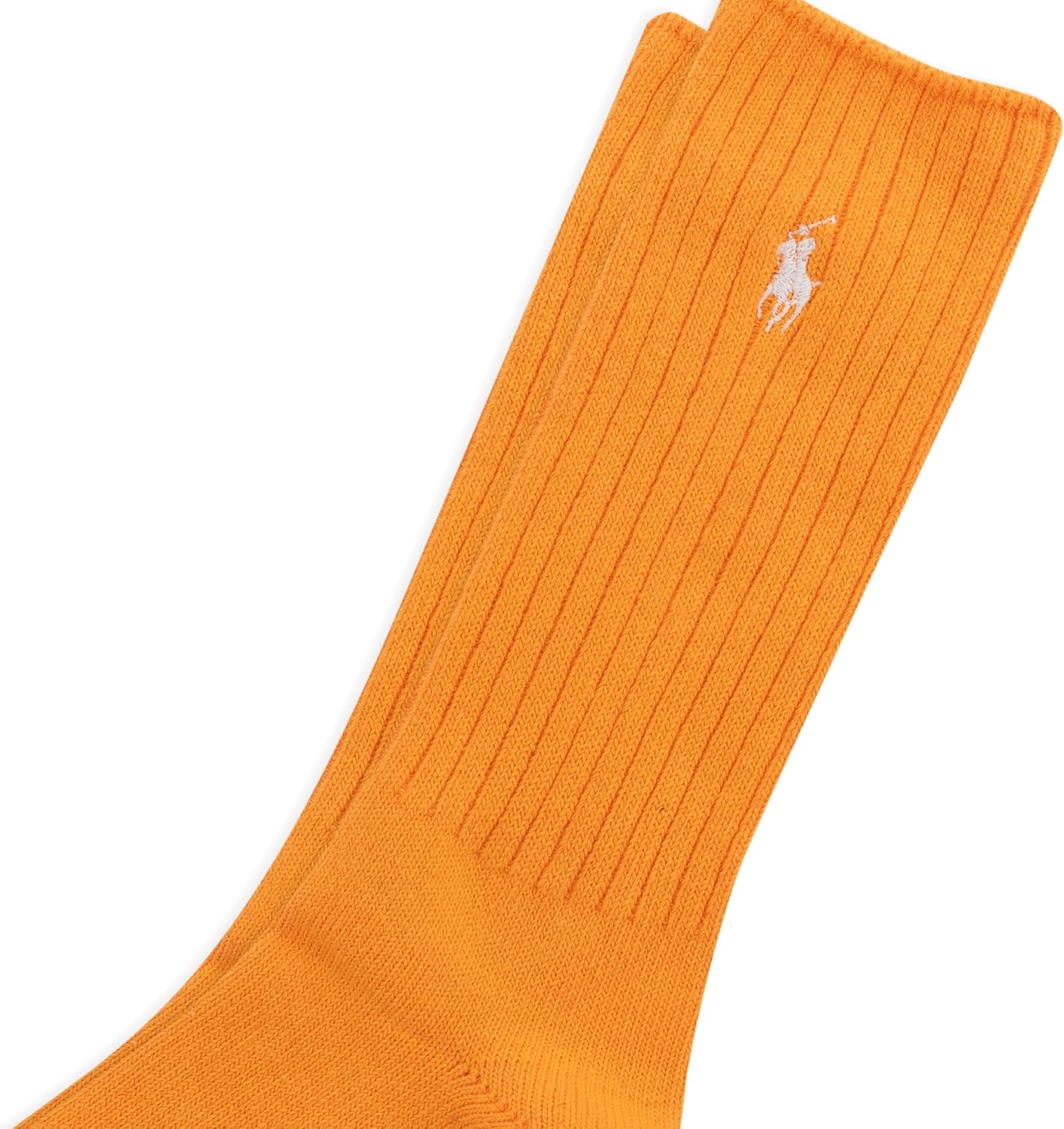 imagePolo Ralph Lauren Mens Cotton Ribbed Dress Crew Socks 1 Pair Pack Solid Color Cushioned ComfortNeon Orange