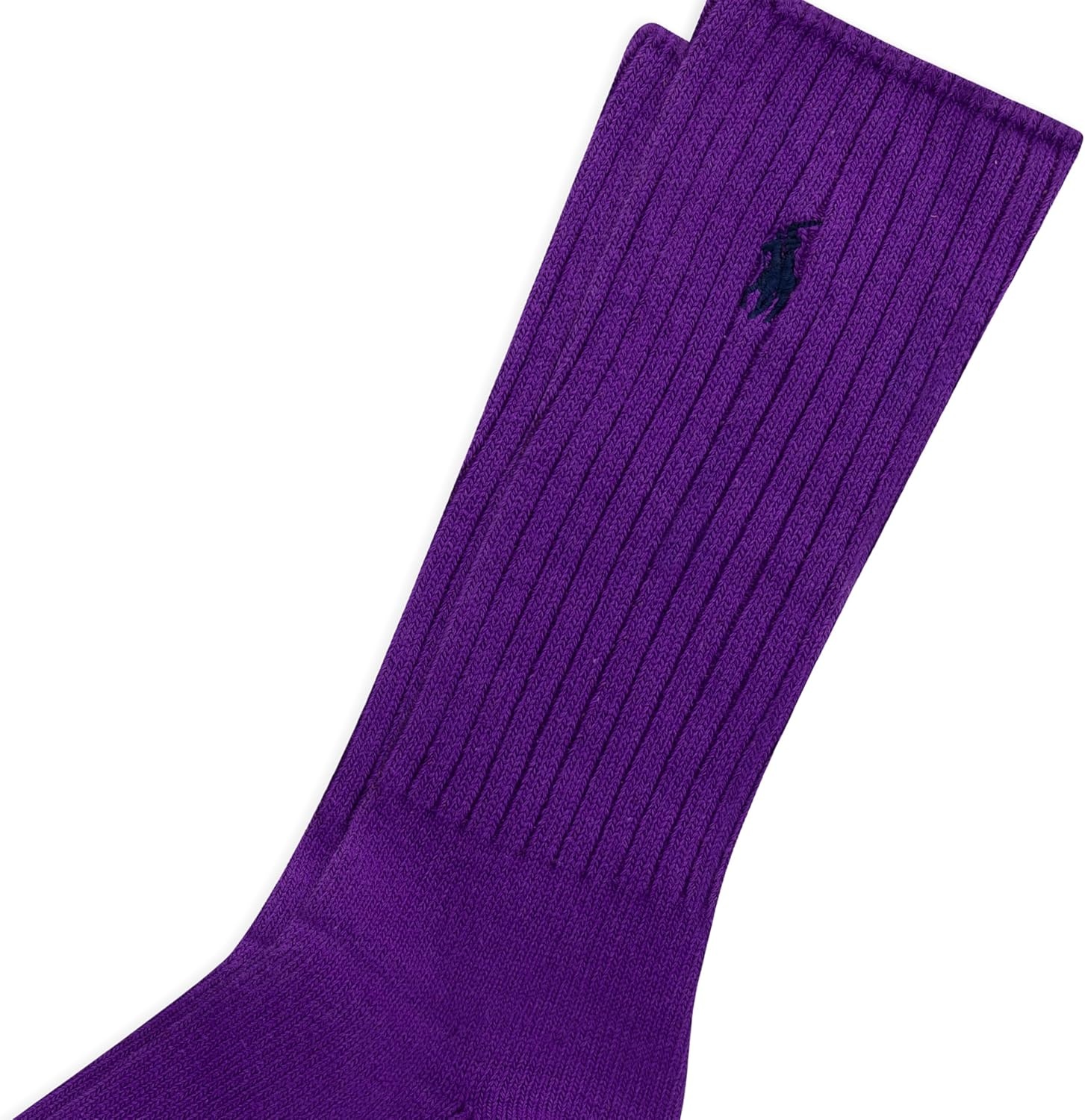 imagePolo Ralph Lauren Mens Cotton Ribbed Dress Crew Socks 1 Pair Pack Solid Color Cushioned ComfortPurple