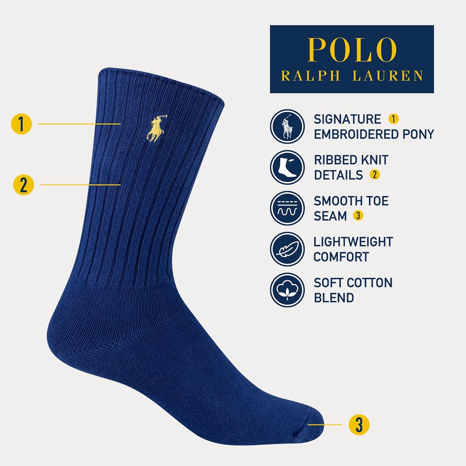 imagePolo Ralph Lauren Mens Cotton Ribbed Dress Crew Socks 1 Pair Pack Solid Color Cushioned ComfortRed