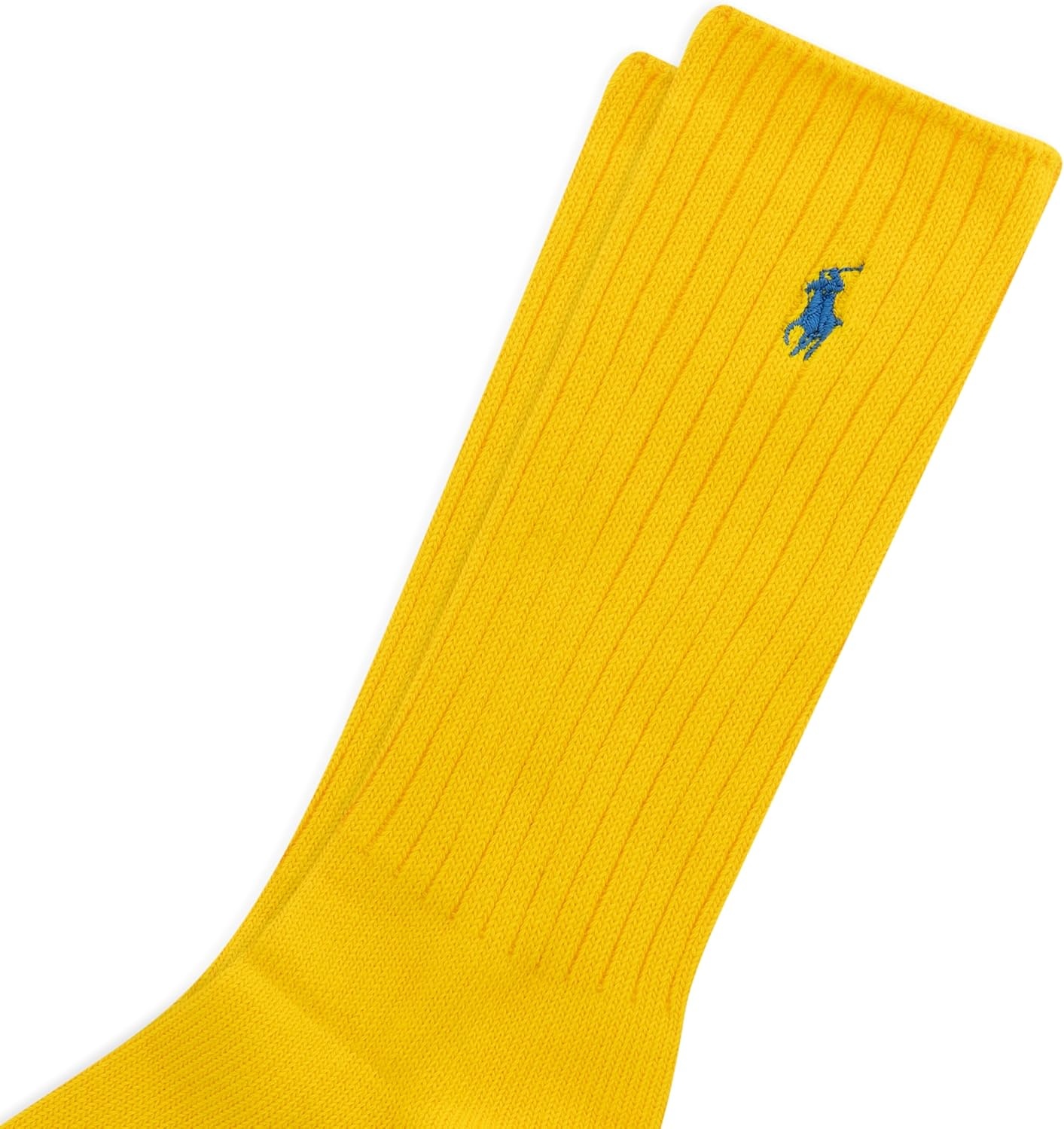 imagePolo Ralph Lauren Mens Cotton Ribbed Dress Crew Socks 1 Pair Pack Solid Color Cushioned ComfortYellow