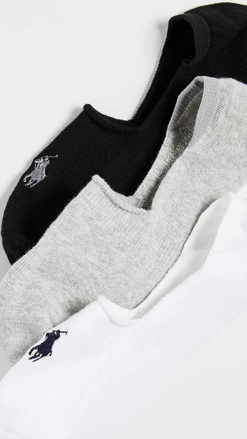 imagePolo Ralph Lauren Mens Dress Liner Socks 3 Pair Pack Lightweight Cotton Comfort with NonSlip HeelGreyWhiteBlack