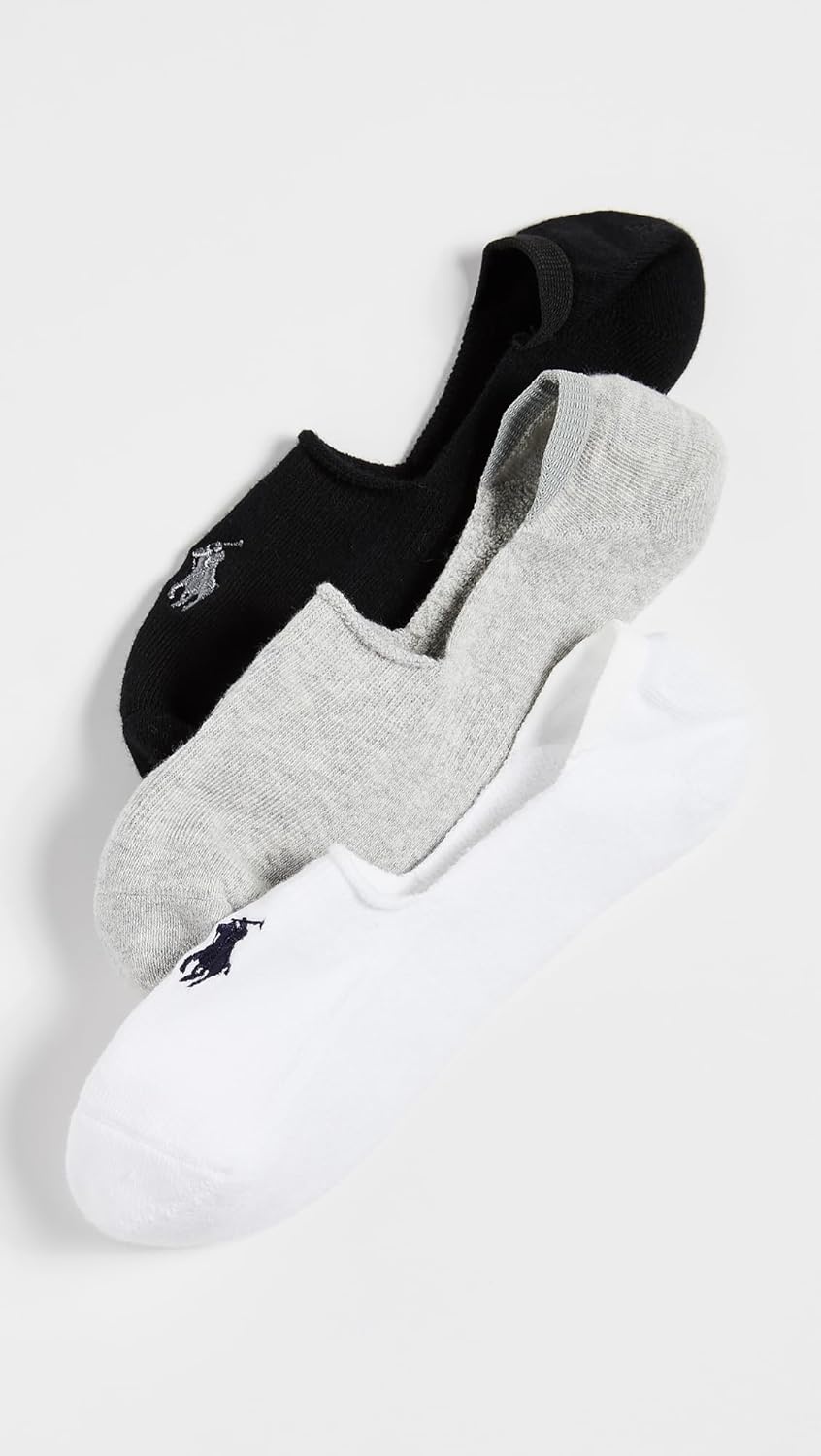 imagePolo Ralph Lauren Mens Dress Liner Socks 3 Pair Pack Lightweight Cotton Comfort with NonSlip HeelGreyWhiteBlack
