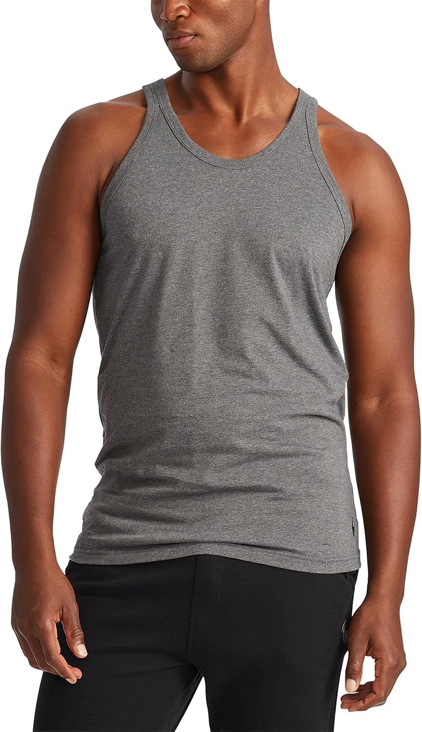 imagePolo Ralph Lauren Mens Slim Fit Cotton Tank 3PackAndover HeatherBlack Madison HeatherBlack BlackRed 3 Pack