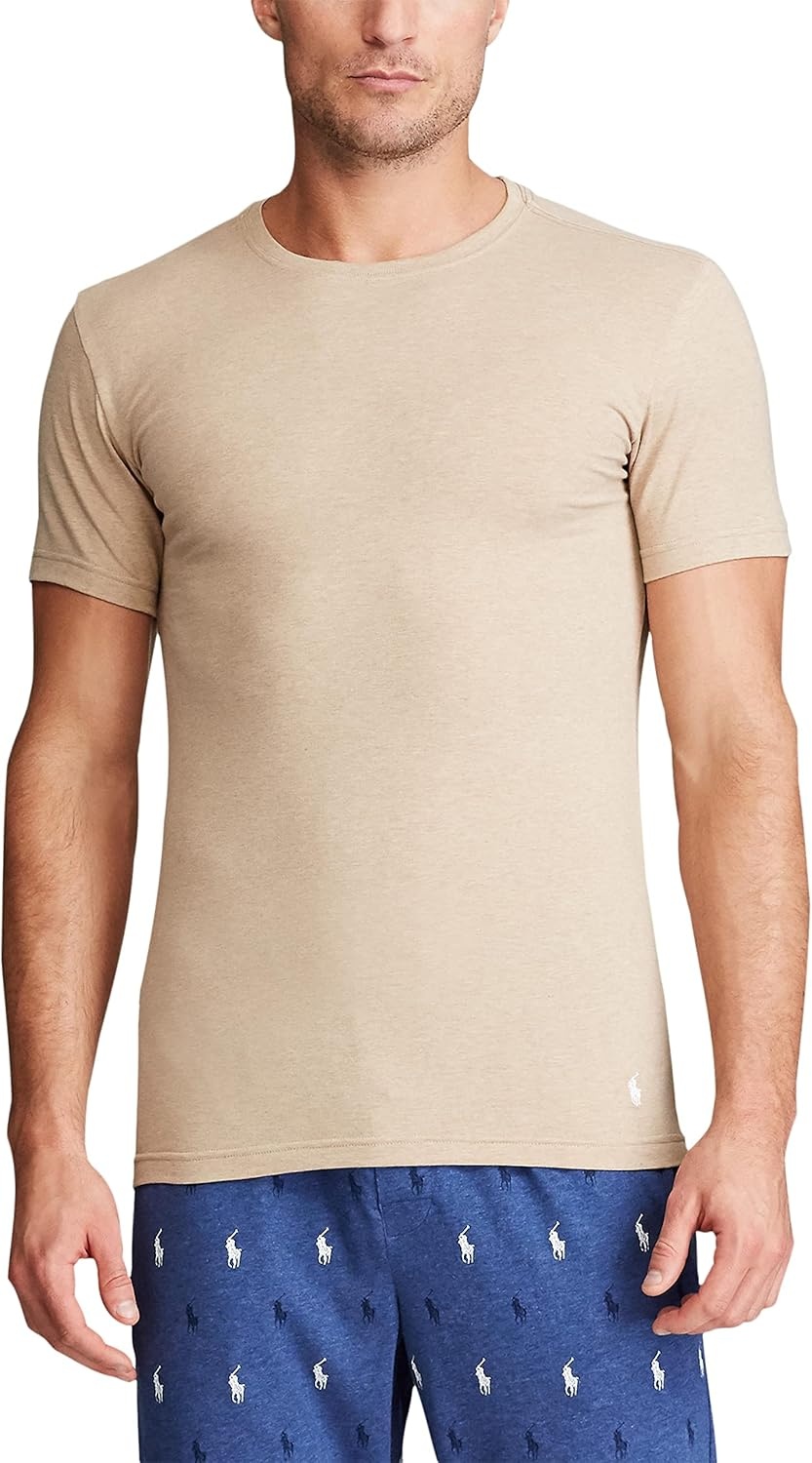imagePolo Ralph Lauren Mens Slim Fit Stretch Crew Undershirts 3PackOatmeal HeatherWhite Sand HeatherWhite Andover HeatherWhite 3 Pack