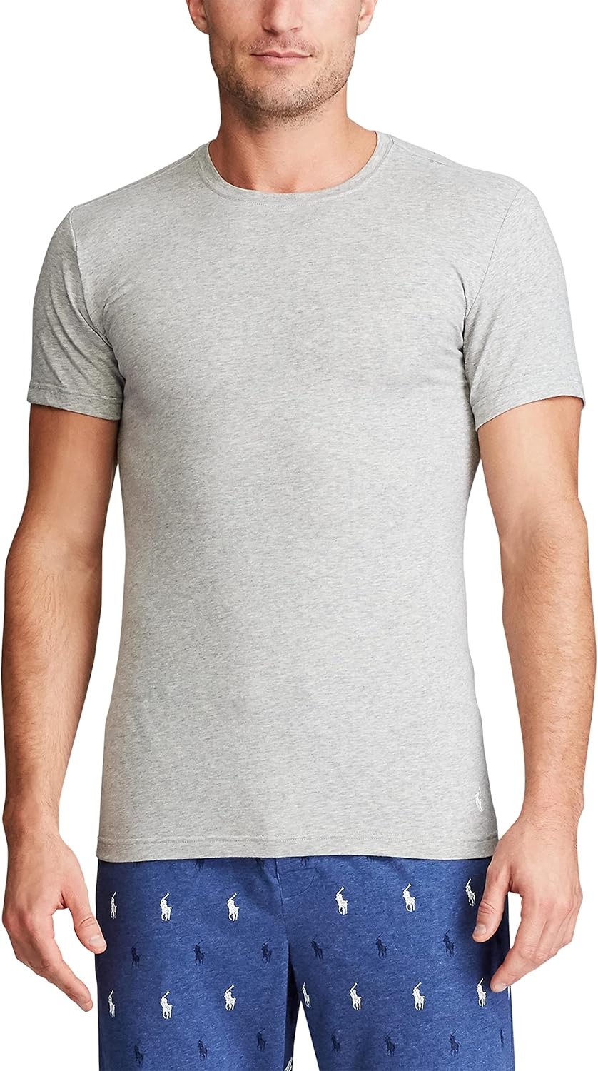 imagePolo Ralph Lauren Mens Slim Fit Stretch Crew Undershirts 3PackOatmeal HeatherWhite Sand HeatherWhite Andover HeatherWhite 3 Pack