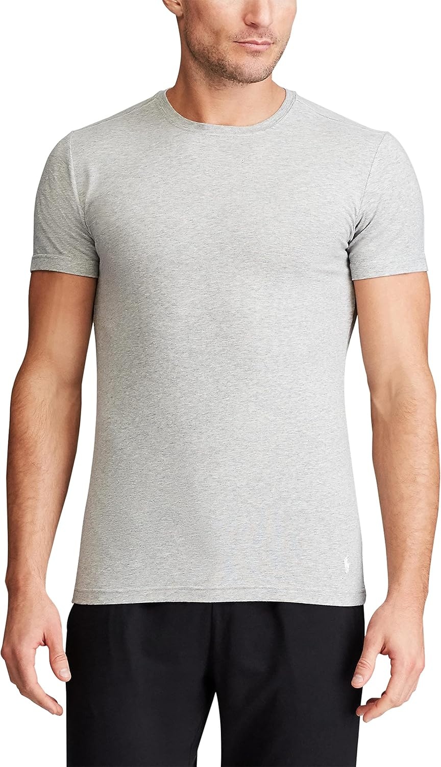 imagePolo Ralph Lauren Mens Slim Fit Stretch Crew Undershirts 3PackPolo BlackWhite Charcoal HeatherWhite Andover HeatherWhite 3 Pack