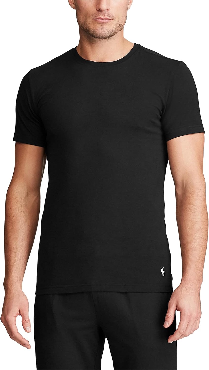 imagePolo Ralph Lauren Mens Slim Fit Stretch Crew Undershirts 3PackPolo BlackWhite Charcoal HeatherWhite Andover HeatherWhite 3 Pack