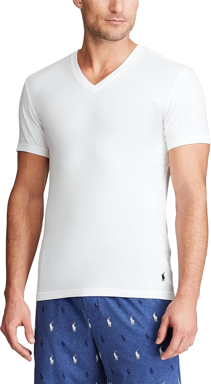 imagePolo Ralph Lauren Mens Slim Fit Stretch VNeck Undershirts 3PackWhiteNavy 3 Pack