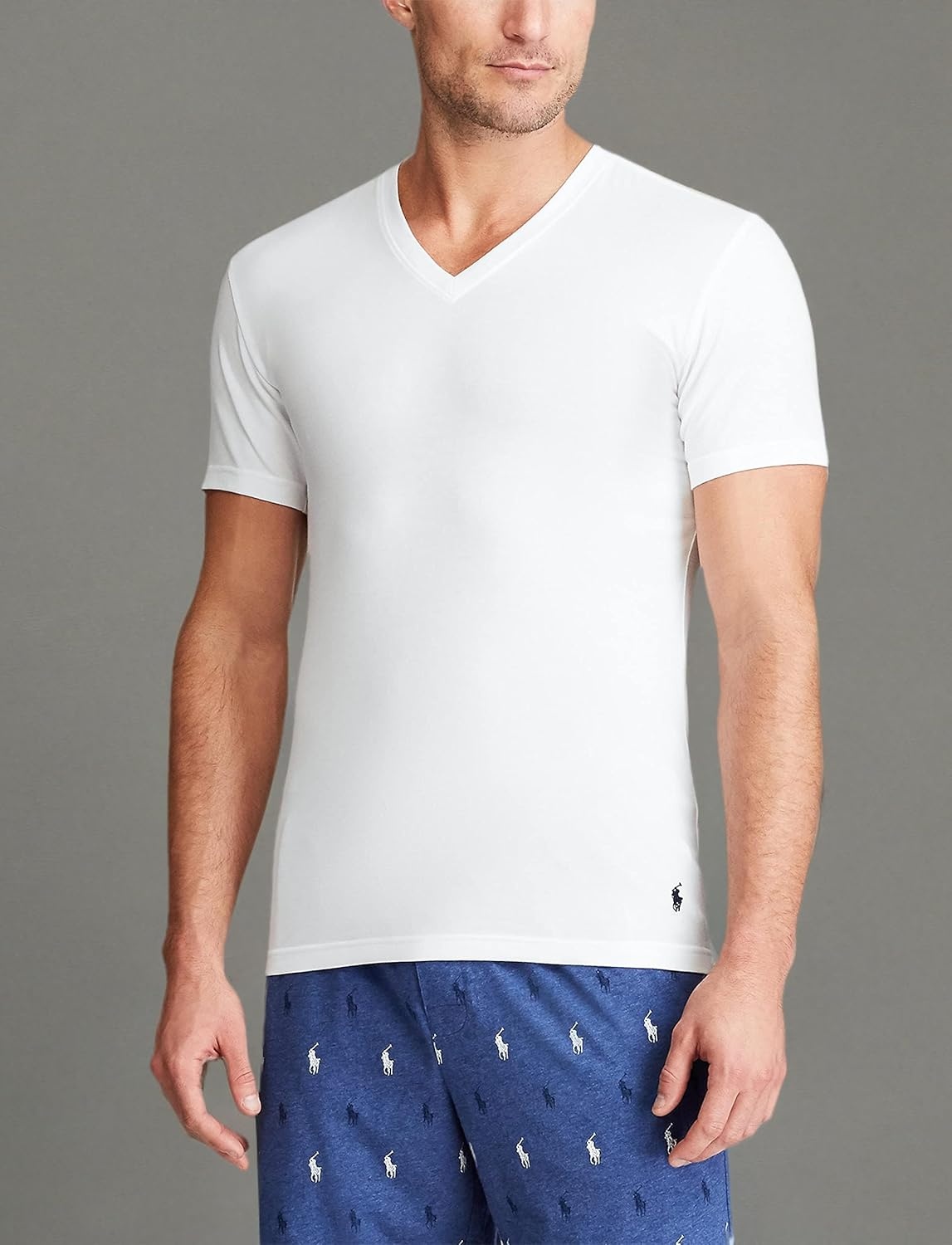imagePolo Ralph Lauren Mens Slim Fit Stretch VNeck Undershirts 3PackWhiteNavy 3 Pack