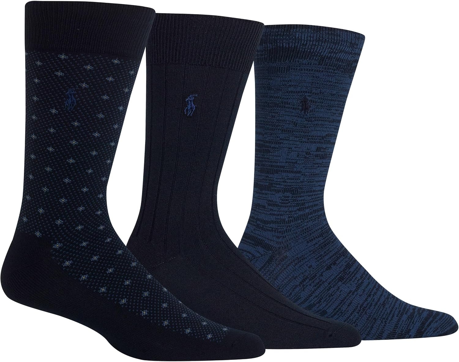 imagePolo Ralph Lauren Mens Super Soft Birdseye Dress Crew Socks 3PackNavy DotStripeArgyle