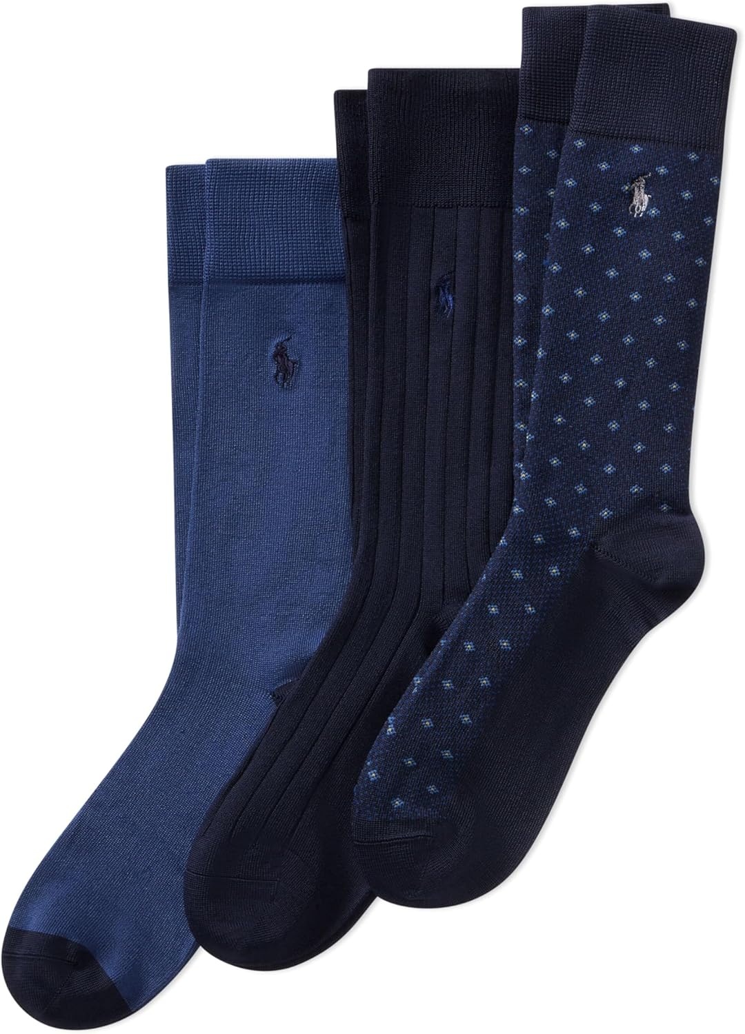 imagePolo Ralph Lauren Mens Super Soft Birdseye Dress Crew Socks 3PackNavy DotStripeArgyle
