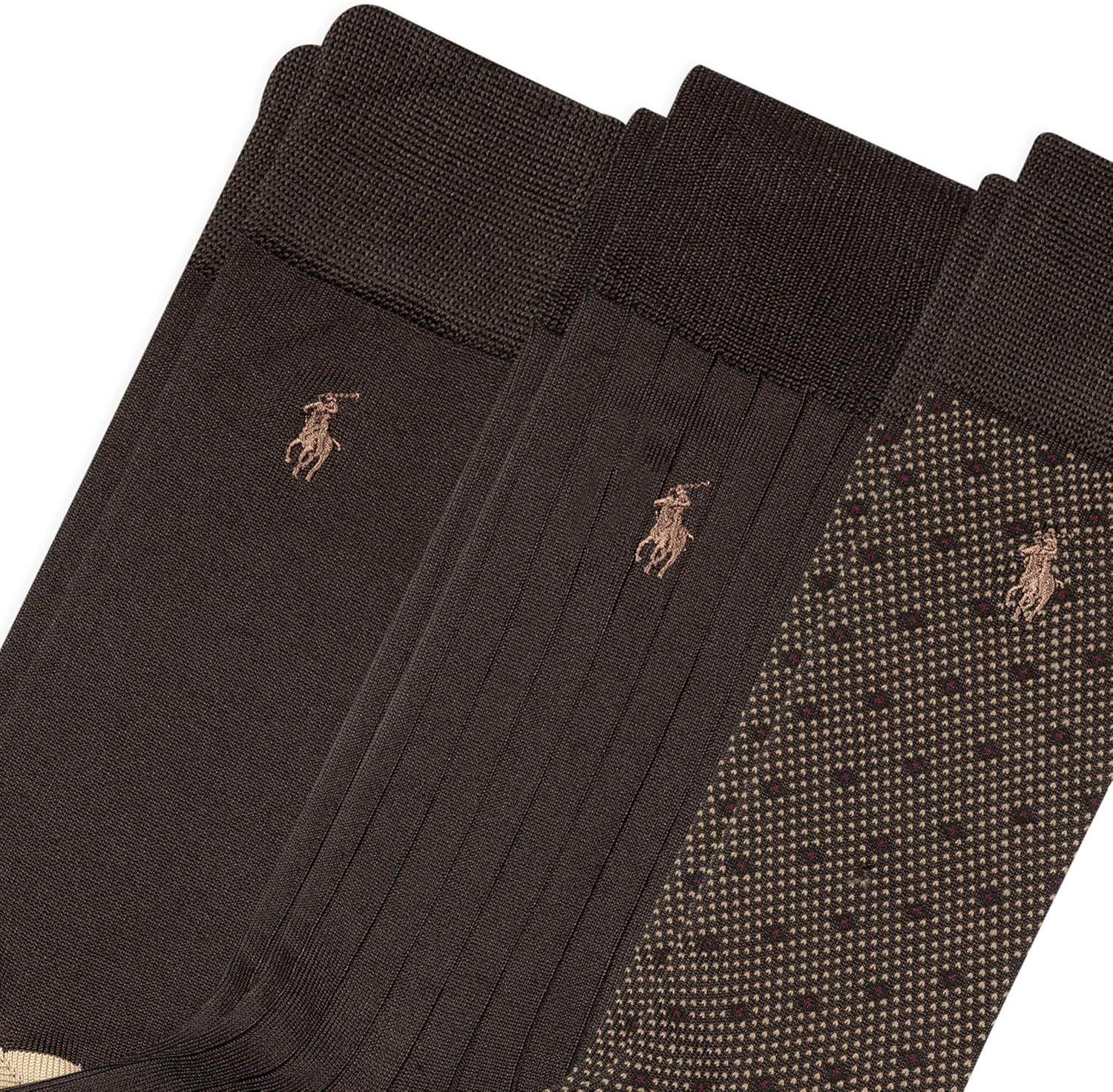 imagePolo Ralph Lauren Mens Super Soft Birdseye Dress Crew Socks 3PackTobacco Dot
