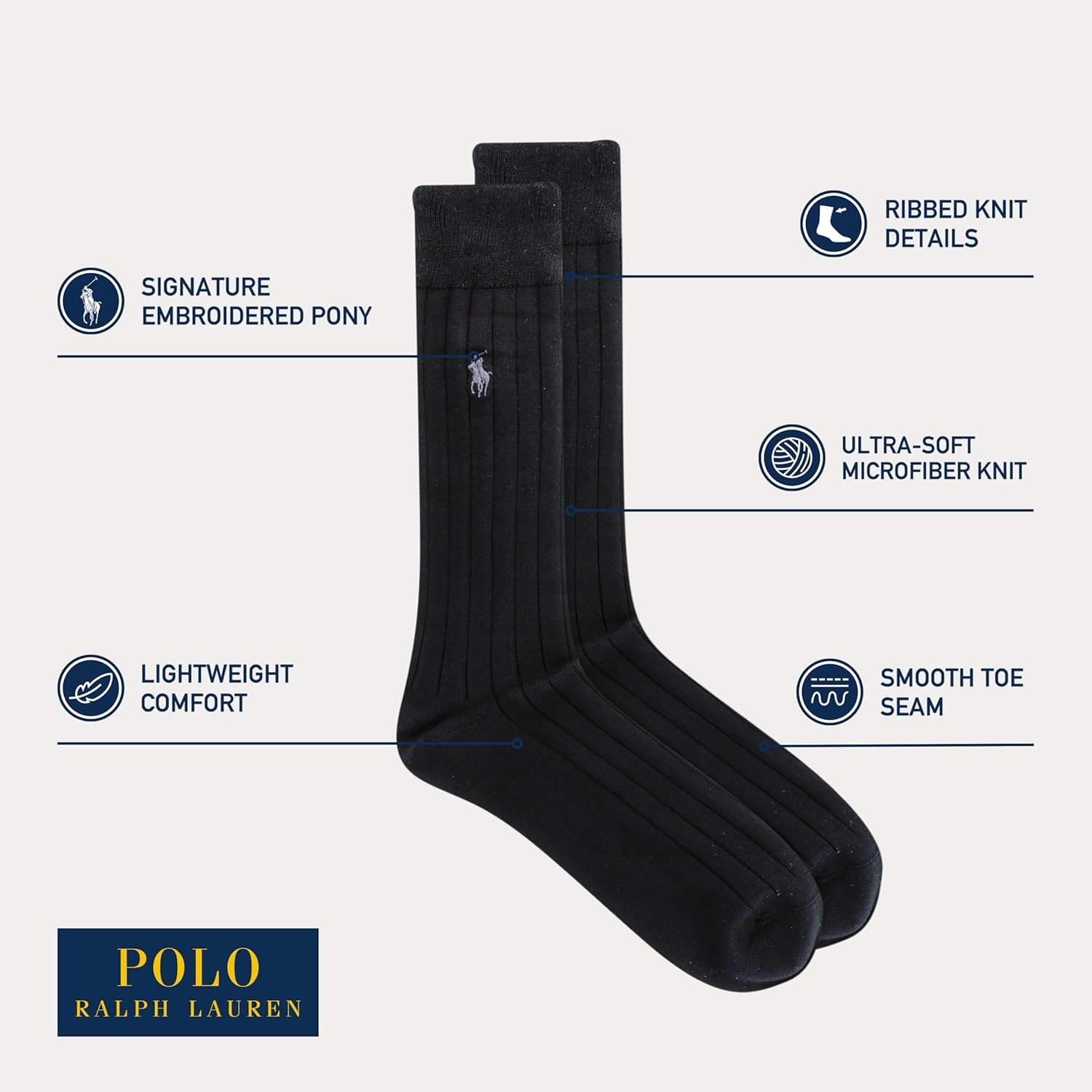 imagePolo Ralph Lauren Mens Super Soft Ribbed Dress Crew Socks 3PackBlack