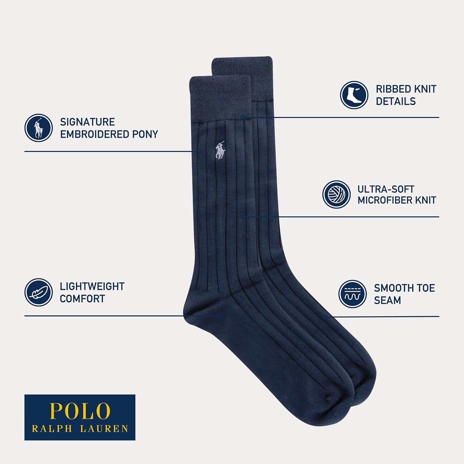 imagePolo Ralph Lauren Mens Super Soft Ribbed Dress Crew Socks 3PackBlue Assorted