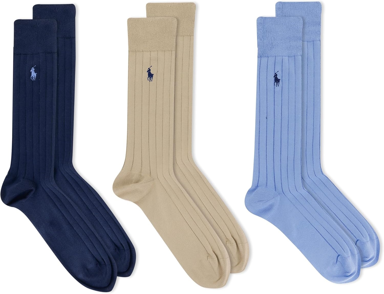 imagePolo Ralph Lauren Mens Super Soft Ribbed Dress Crew Socks 3PackBlue Assorted