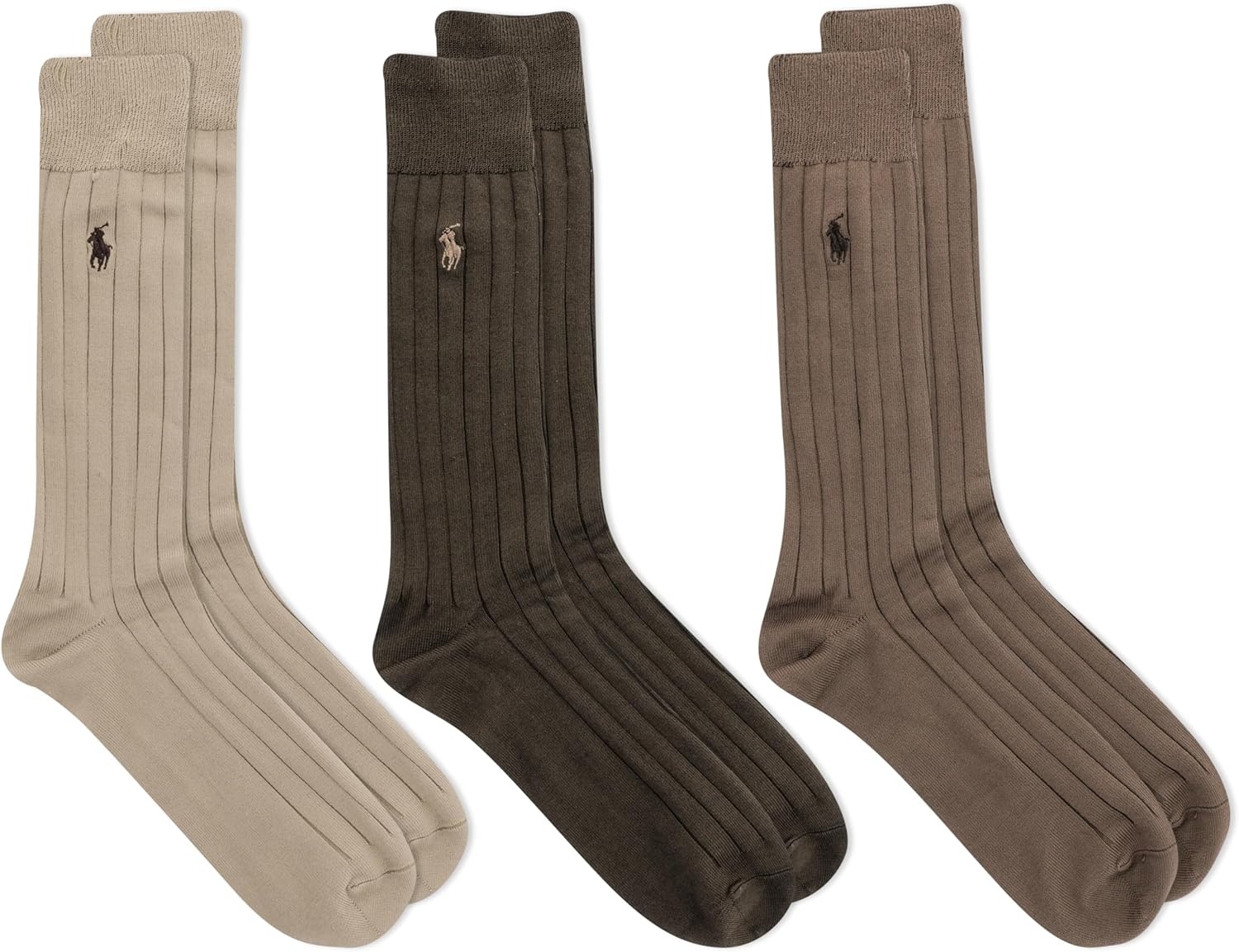 imagePolo Ralph Lauren Mens Super Soft Ribbed Dress Crew Socks 3PackBrown Assorted